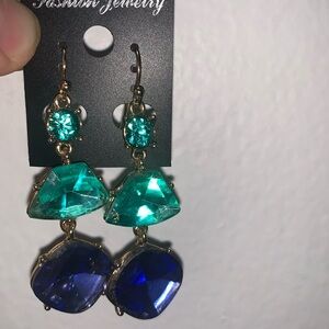 Royal Blue and Teal Crystal Dangle Earrings NWT